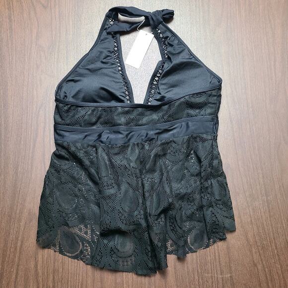 NWT Beachsissi Women’s Tankini Set Black Lace Top Black Bottoms M - Picture 3 of 8